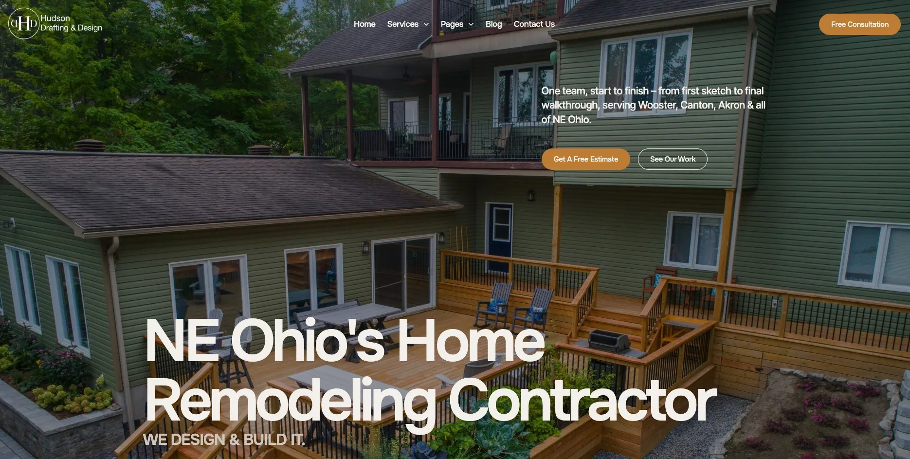 Homepage of the Hudson Drafting & Design website, a residential drafting business in Wayne County, Ohio